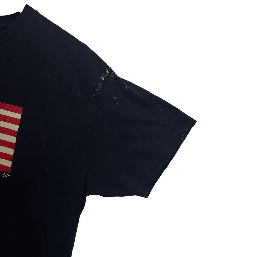 Vintage Polo Jeans Ralph Lauren Distressed American Flag T-Shirt Blue Sz L *Read